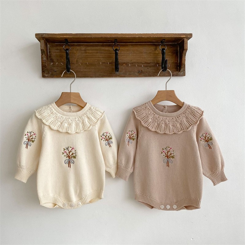 Newborn Baby Girl Romper Floral - Baju monyet rajut anak baru lahir,