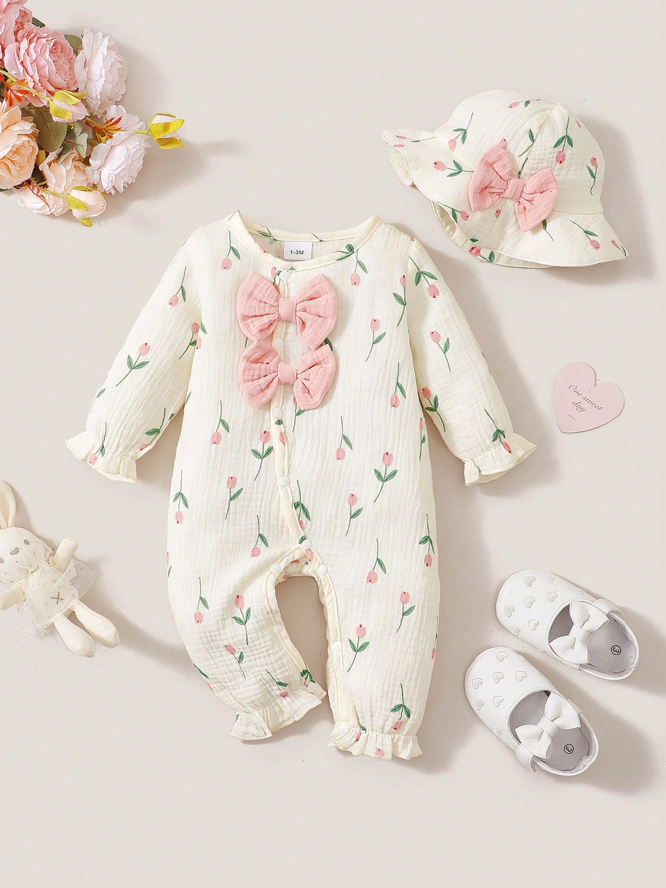 Newborn Baby Girl Romper Floral - Setelan romper bayi perempuan lengan panjang