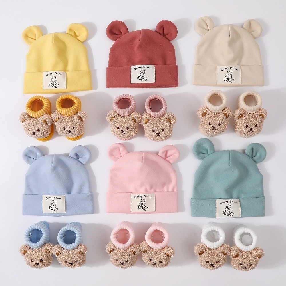 2 Pcs/Set Set Topi dan Kaus Ka - Infant Beanie Hat With Ears ulasan dan harga